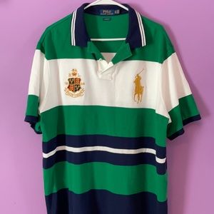 Green white and blue polo shirt